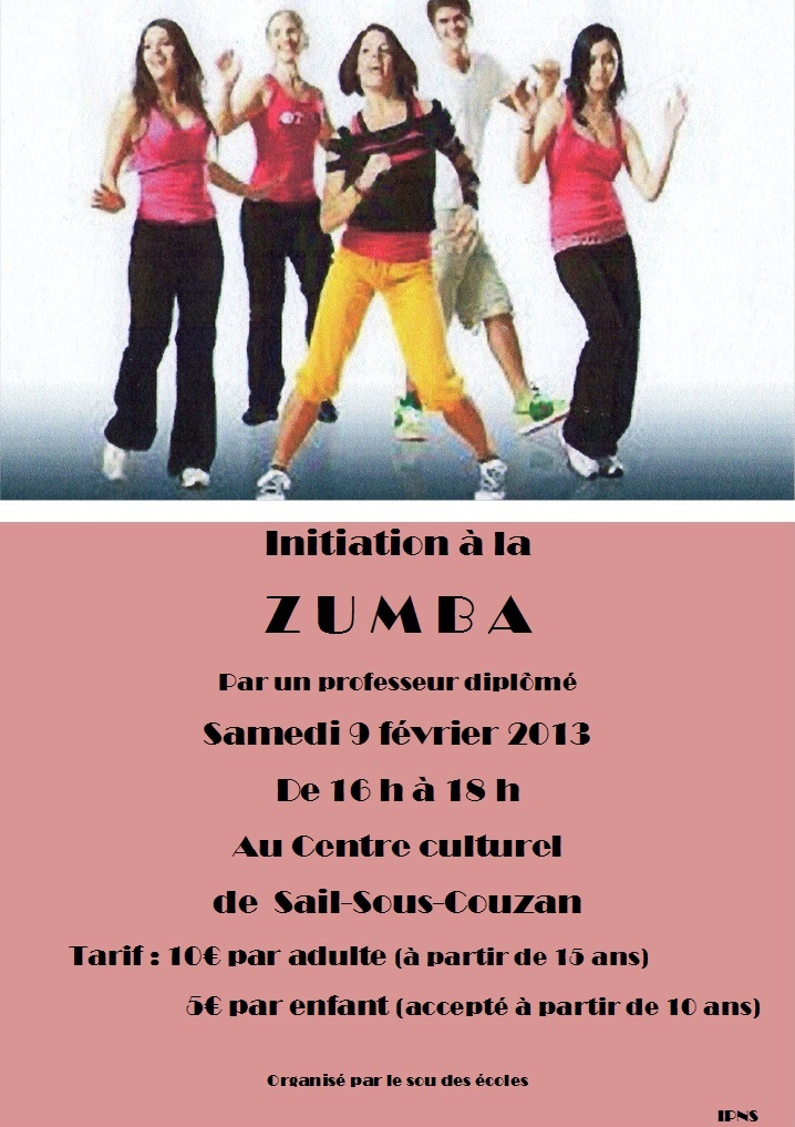 Initiation à la ZUMBA par un professeur diplômé le samedi 9 février 2013 de 16H à 18H au centre